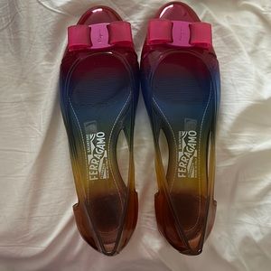 salvatore ferragamo rainbow jelly flats